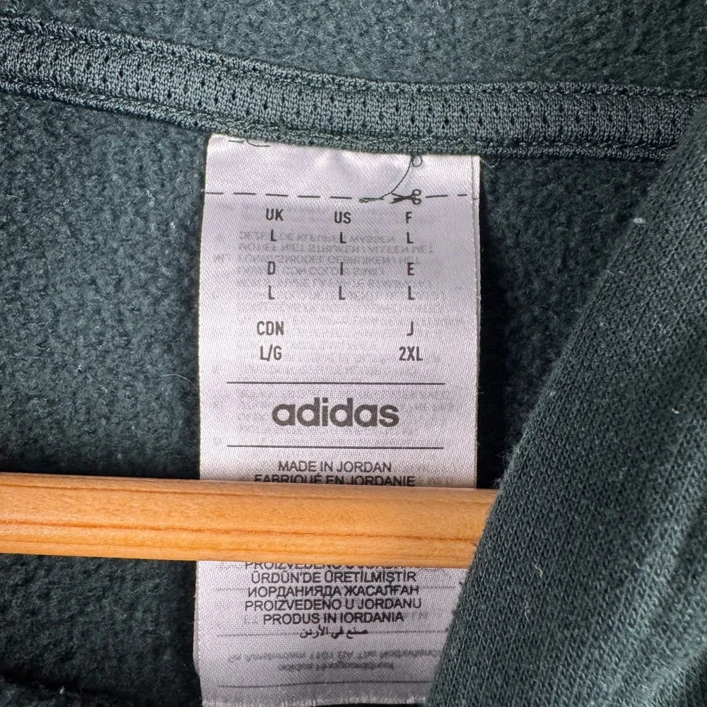 Adidas Hoodie Mens L Pullover Green Zippered Chest Pocket Logo Fleece